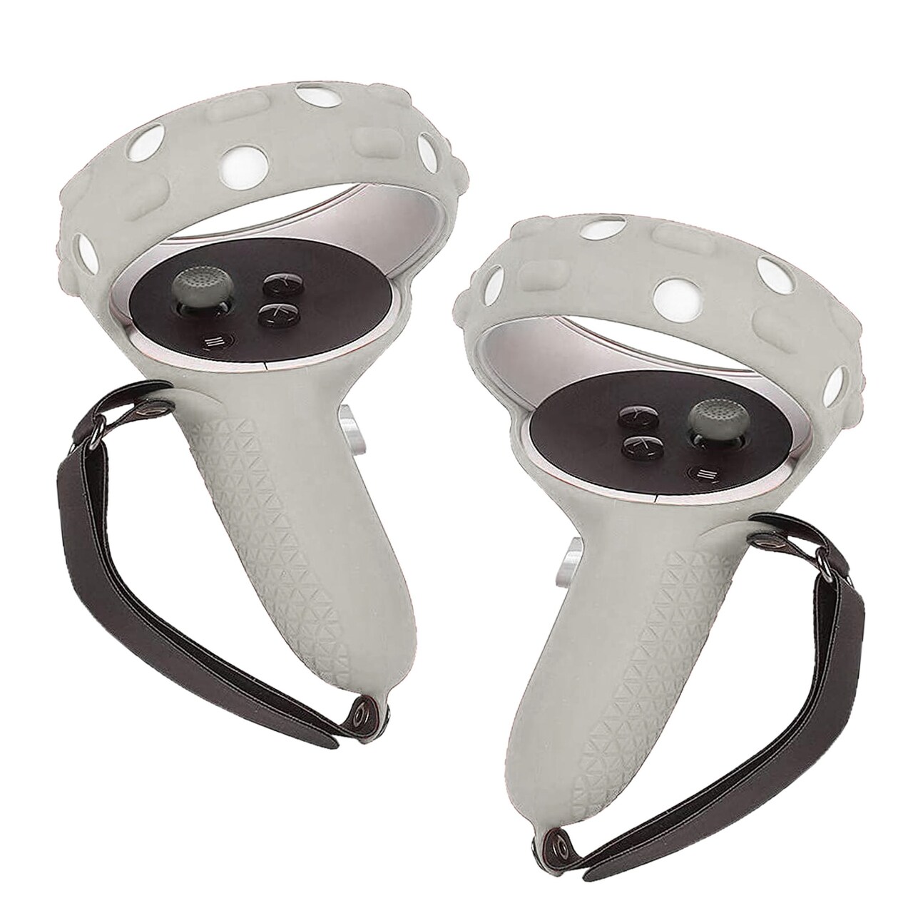 Insten Controller Grips Cover Compatible with Oculus Quest 2 VR Headset Touch Controllers Accessories Protector Silicone Case with Knuckle Straps Adjustable Anti-Throw Handle, Gray 1 Pair